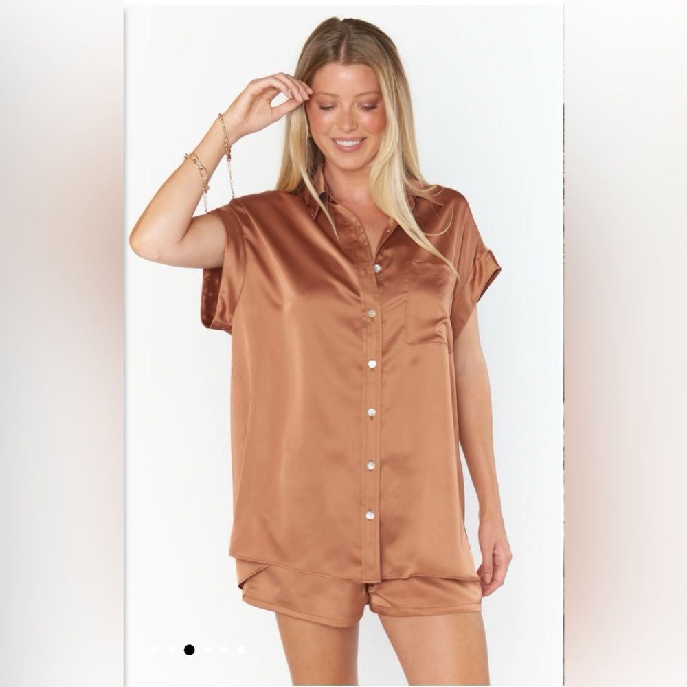 Show Me Your Mumu Best Day Button Up + Glam Time Shorts Pajama Set Copper Medium